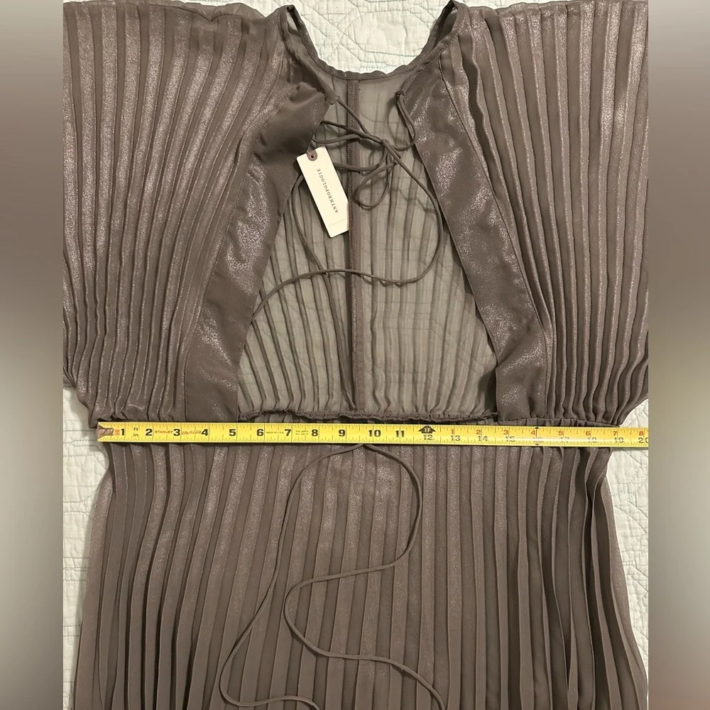 Anthropologie Sheer Pleated Taupe Maxi Dress - Picture 9 of 9